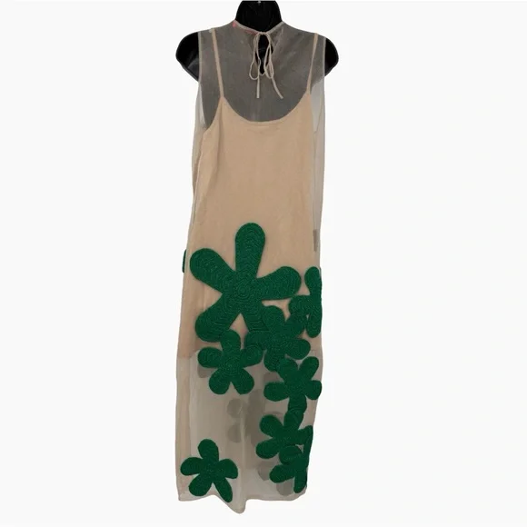 Simon Miller Hibiscus Sleeveless Crochet Midi Dress in Gummy GreenLarge